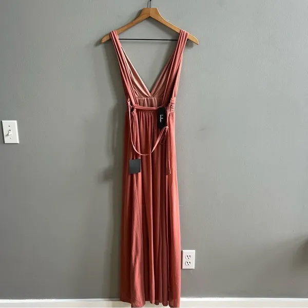 Lulu’s Mesmerized by Love Rusty Rose Mesh Lace-Up Maxi Dress NWT XS - Image 10