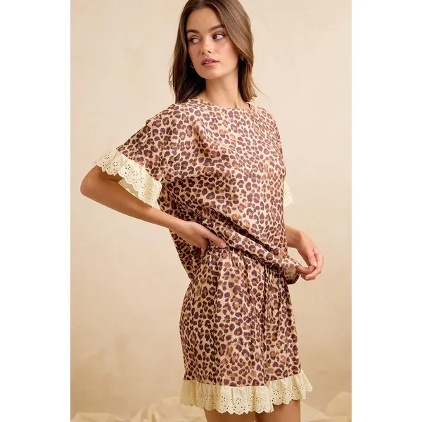 BiBi Leopard and Eyelet Lace Ruffled Top and Shorts Set - Image 15