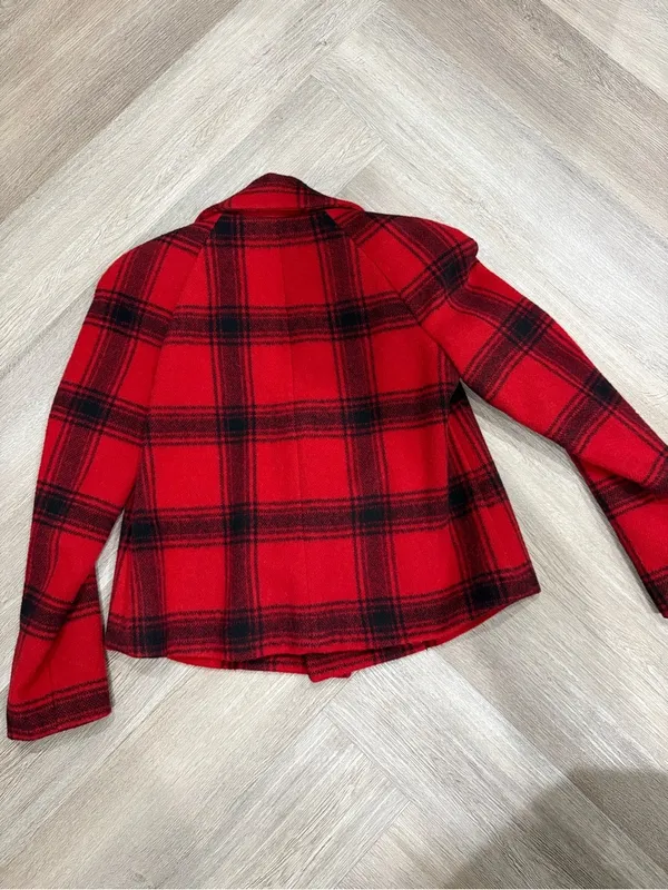 Talbots Red Black Plaid Wool Double Breasted Peacoat Size 2 - Image 7