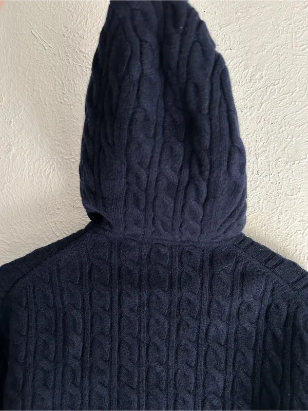 Aritzia Sunday Best Octavia Zip Hoodie Navy Cable Knit Wool XS Cropped Fisherman - Image 5