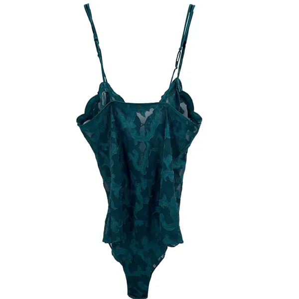 VTG Victorias‎ Secret Gold Label Forest Green Lace Floral Teddy Bodysuit Small - Image 2