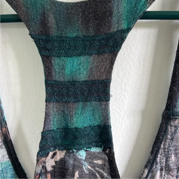 Free People Racerback Top / Tunic Black and Green with Lace - Image 6