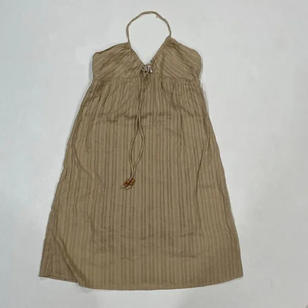 Funky People Boho Halter Dress Tan Beige Striped Cotton Size Medium - Image 2