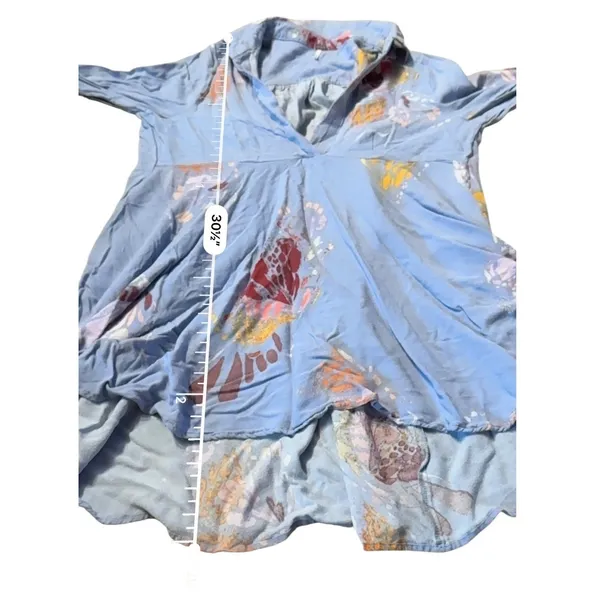Free People Field of Butterflies‎ Tunic Top Women's Small Blue Floral Boho - Image 9