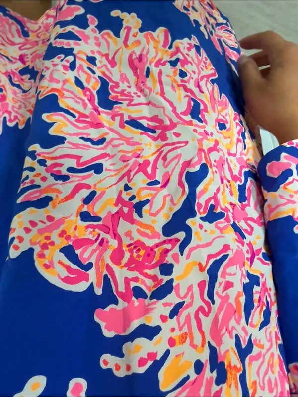 Lilly Pulitzer 100% Silk Blue Floral Off-Shoulder Women’s Dress Sz S Bell Sleeve - Image 5
