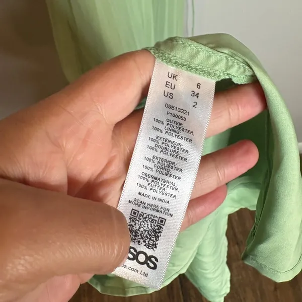 ASOS Design Pleated Cami Maxi Dress Drawstring Waist in Sage Green - Image 6