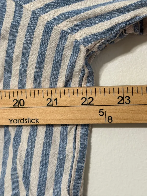 Aritzia Wilfred Free Boyfriend Linen Shortsleeve Shirt Striped Blue Size Large - Image 6