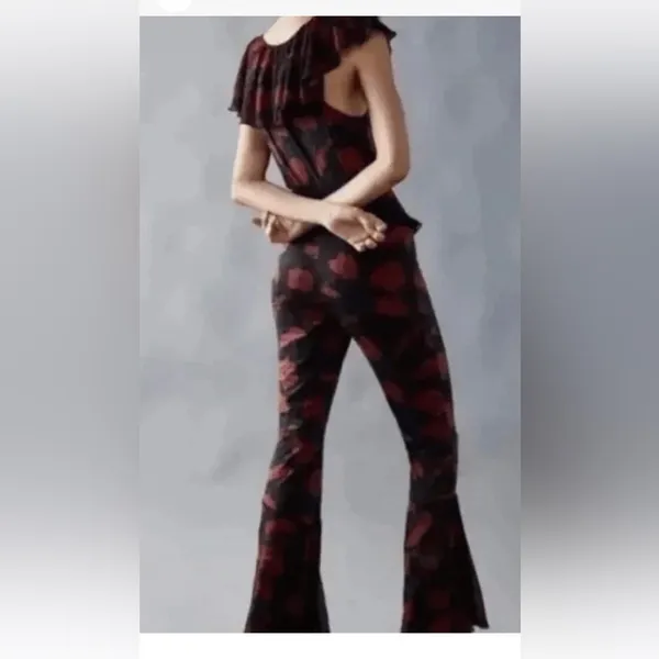 Free People Austyn One Piece Jumpsuit Red Floral Size‎ S boho flare ruffle - Image 2