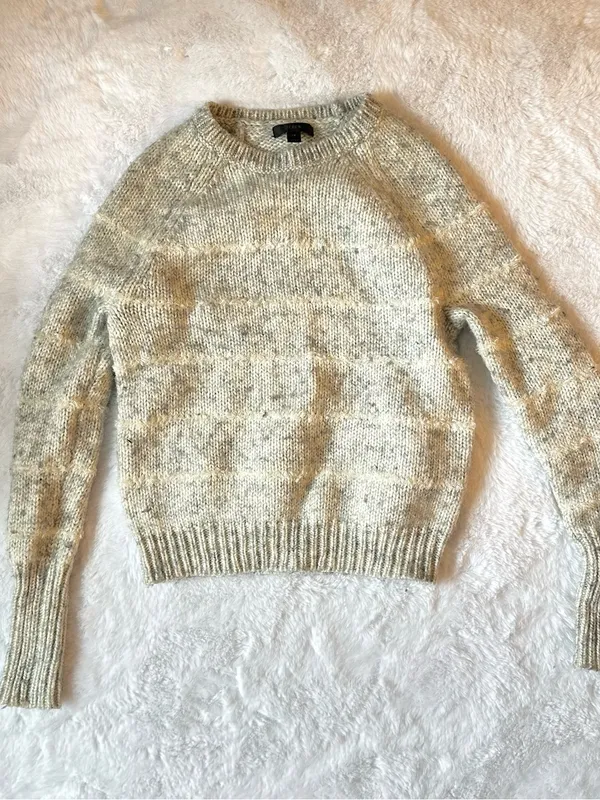 J CREW Merino Wool Blend Striped Crewneck Mohair Gray & White Long Sleeve XS - Image 3