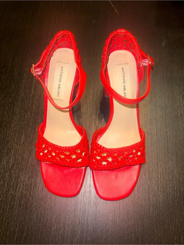 Antonio Melani Sandals Women Leather Coral Size 6.5 Block Heel Ankle Strap - Image 3