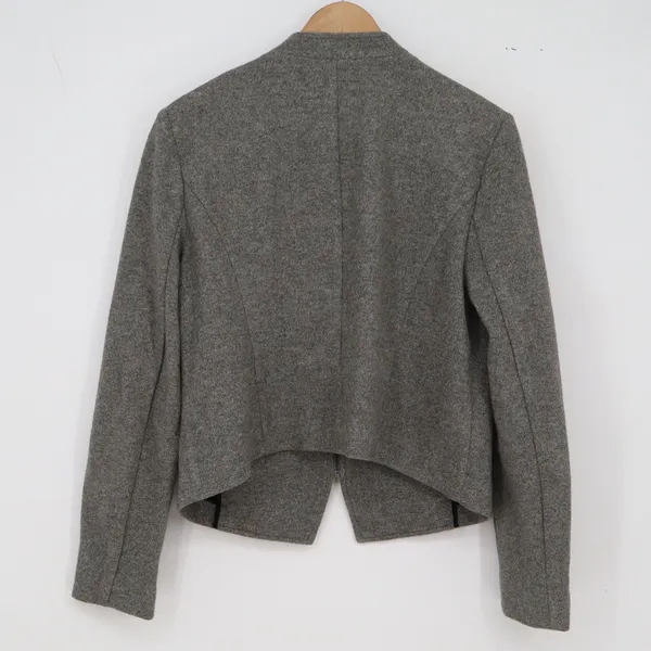 LOFT Jacket Womens 12 Full Zip Collarless Moto Grey Textured Cotton Blend - Image 4