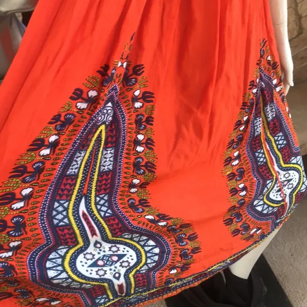 Jessica Taylor Rayon Teresa Orange Printed V-Neck Flowy Sleeveless Dress Size L - Image 5