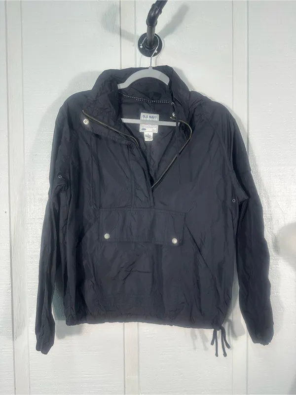Old Navy Black 1/4 Zip Pullover Rain Jacket Size Medium EUC - Image 2