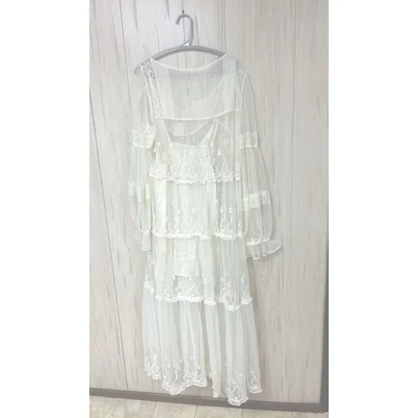 Free People Cream Stevie Embroidered Mesh & Lace Maxi Dress Celestial Fairy New - Image 12