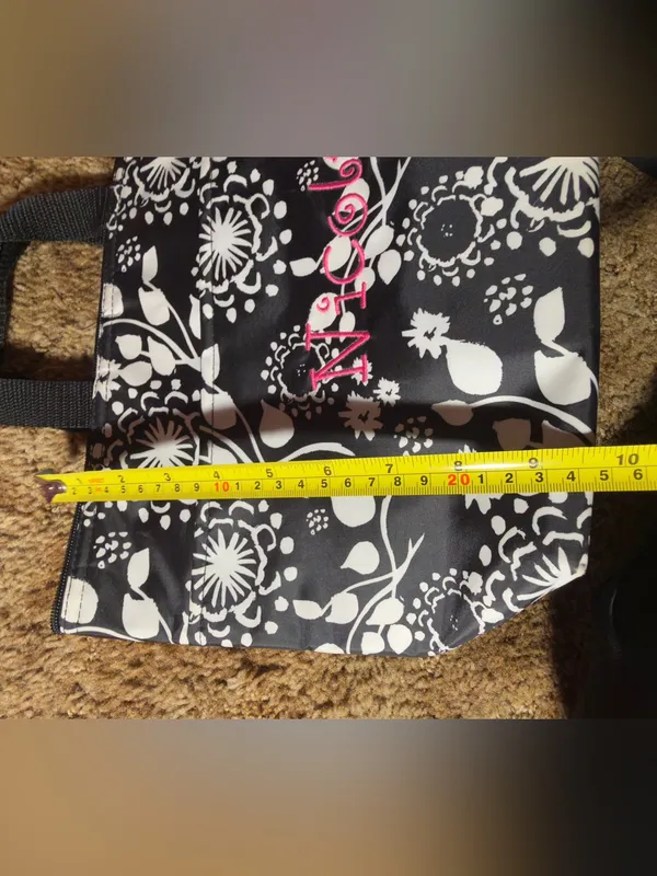 thirty-one Black Floral Lunch Bag with Pink Name Embroidery - Image 4
