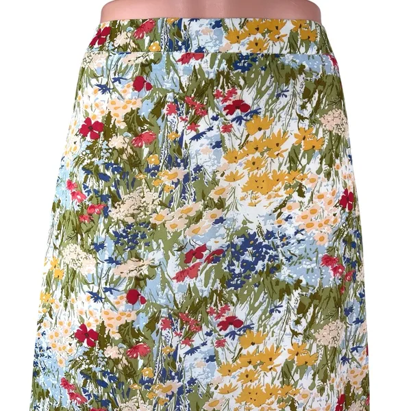 Commense Green Multicolor High Waisted Floral Peasant A Line Midi Skirt Size S - Image 4
