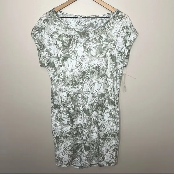 NWT Merrill Knit Travel Dress Green Putty Print Short Sleeve T-Shirt Dress Small - Image 11