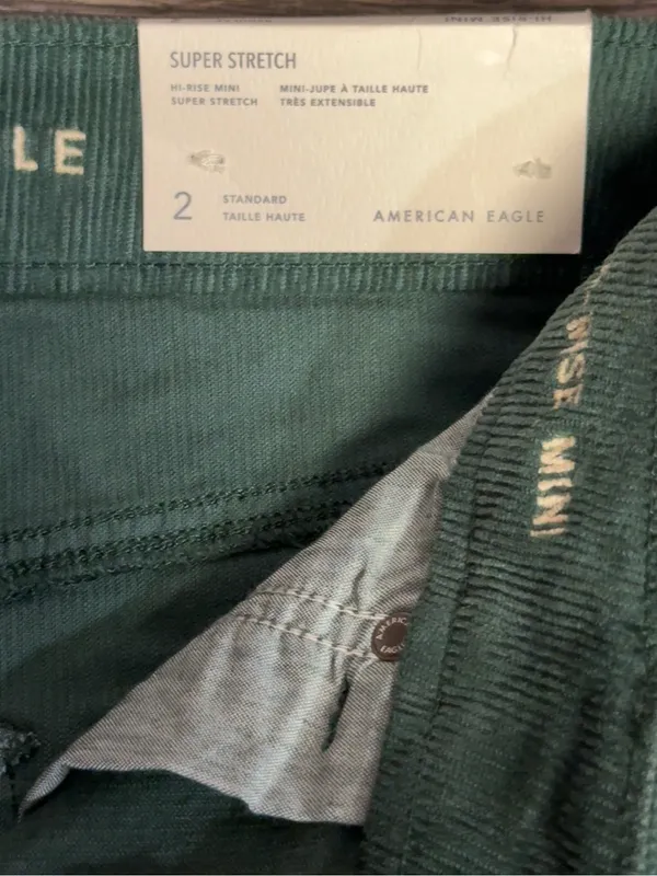 American Eagle Hi-Rise Corduroy Mini Skirt Green Super Stretch Size 2 NWT - Image 7