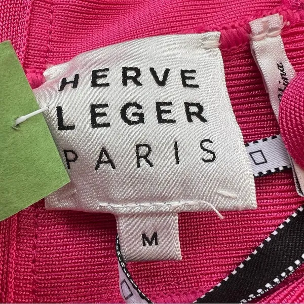 HERVE LEGER Paris Pink Bandage Mini Dress Sweetheart Neckline Hot Pink Bodycon M - Image 9