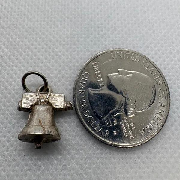 Vintage Liberty Bell Charm Silver Tone Patriotic Philadelphia Pendant Charm - Image 5