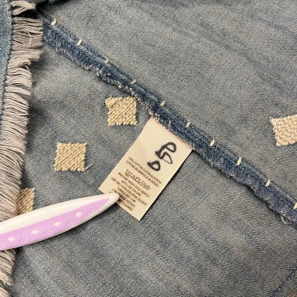 Free People Embroidered Chambray Denim Mini Dress | Size XS | Aztec Racerback - Image 8