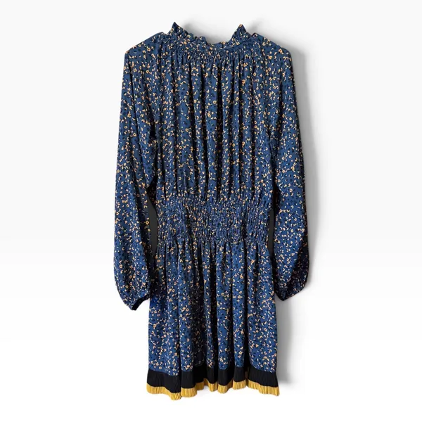 Current Air Blue Animal Floral Smocked Waist Mini Dress Size M Long Sleeve Boho - Image 3