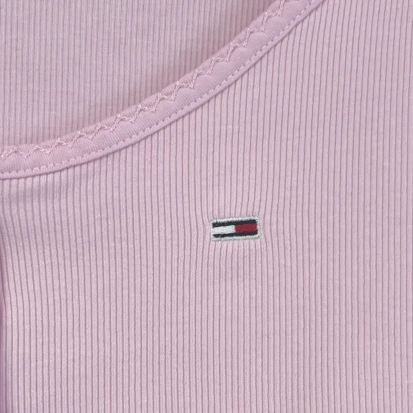 Tommy Jeans Crop Top Women‎ Medium Pink Ribbed Y2K Girly Preppy Ballet Pastel - Image 4