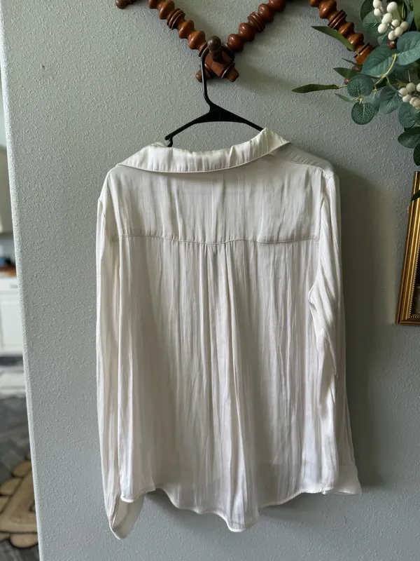 Francesca's Cream Satin Button Down Collared Blouse - Image 2