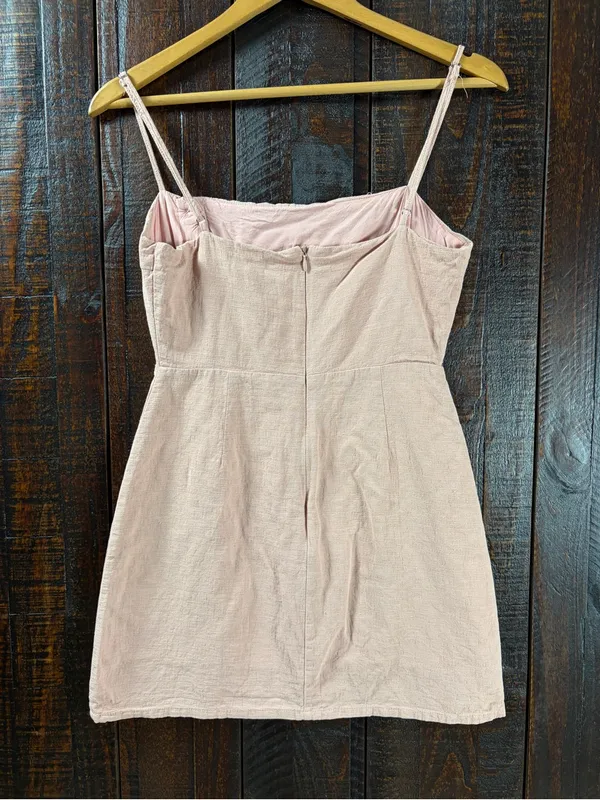Urban Outfitters Blush Square-Neck Linen Mini Dress Size 2 - Image 6