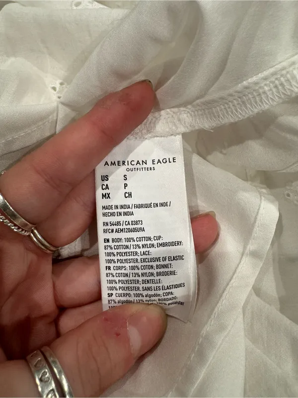 AMERICAN EAGLE Lace Trim White Boho Cotton Babydoll Mini Dress | Size Small - Image 2