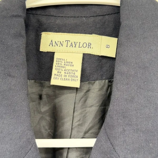 Ann‎ Taylor Navy Blue Linen Blend Double Breasted Blazer Jacket Womens 8 Vintage - Image 4