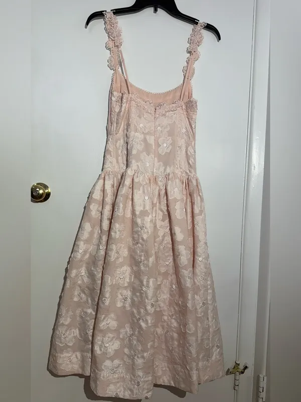 Anthropologie For Love & Lemons Pale Pink Florence Drop Waist Floral Midi Dress - Image 5