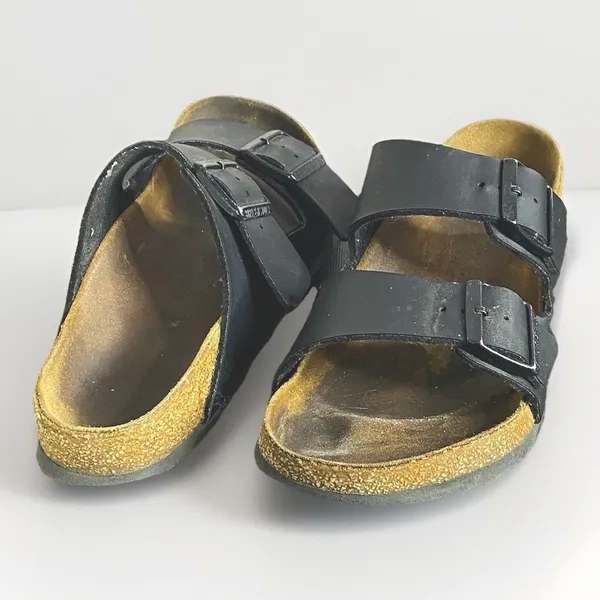 Birkenstock Arizona Sandals Women's Size 38 (US 7) Black Leather Cork Heels - Image 2