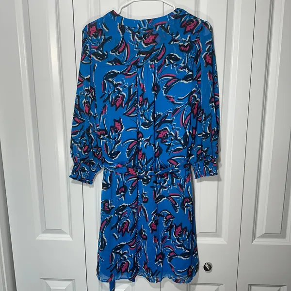 Collective Concepts Dress Medium Blue Floral V-Neck Tie Boho Garden Party - Image 6