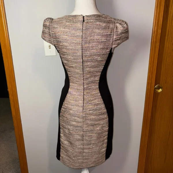 MOUILINETTE SOEURS Anthropologie Tweed Sheath Dress‎ Cap Sleeve Black Paneled - Image 3
