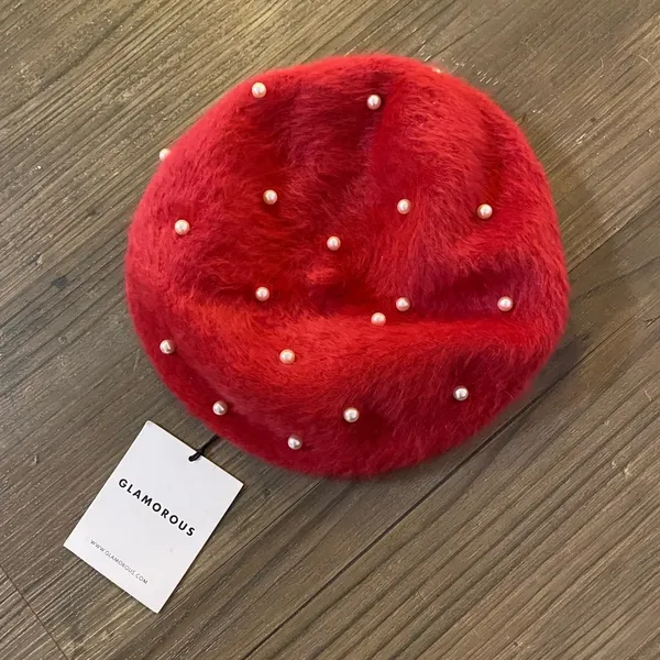 Red Pearl Embellished Wool Beret | NWT from ASOS - Image 2