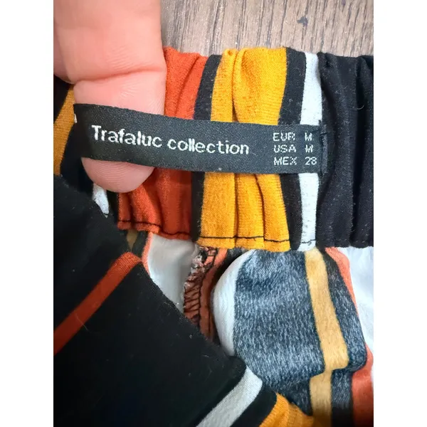 Zara Trafaluc Striped Wide Leg Culotte Pants Orange Black Yellow Size Medium - Image 4
