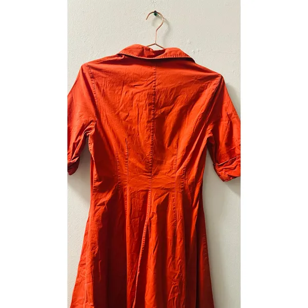 STAUD Red Cotton Blend Collared Neckline Front Button Closure Short Sleeve Dress - Image 11