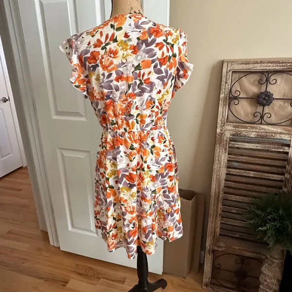 SHEIN Orange Floral Ruffle Mini Dress - Image 4
