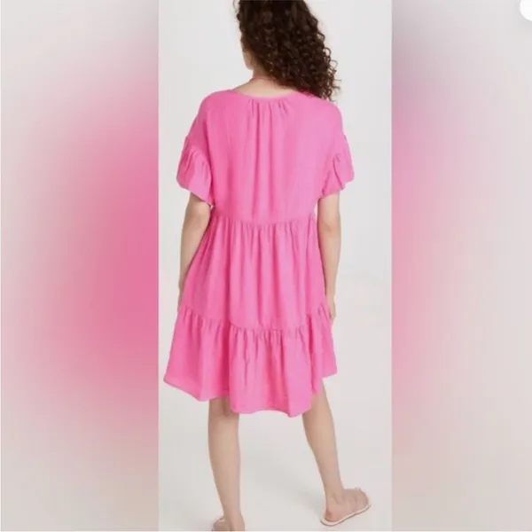 Velvet Noor Linen Ruffle Mini Dress in Tahini‎ Pink Sz M oversized fit C25 - Image 3