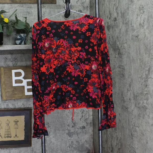 NWT Free People Venice Floral Tie Front Top OB1434186 Night Combo Red Black L - Image 3
