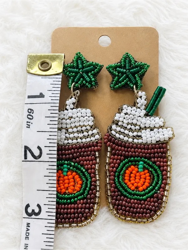 Beaded Pumpkin Latte Earrings ~ Fall Jewelry - Image 2