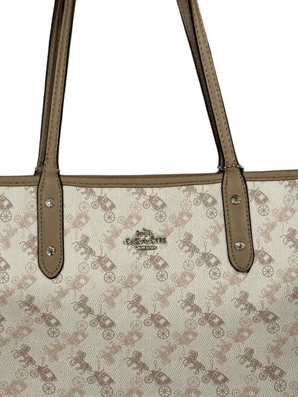 Coach Reversible City Tote Bag Beige Horse & Carriage Coated Canvas Leather - Image 2