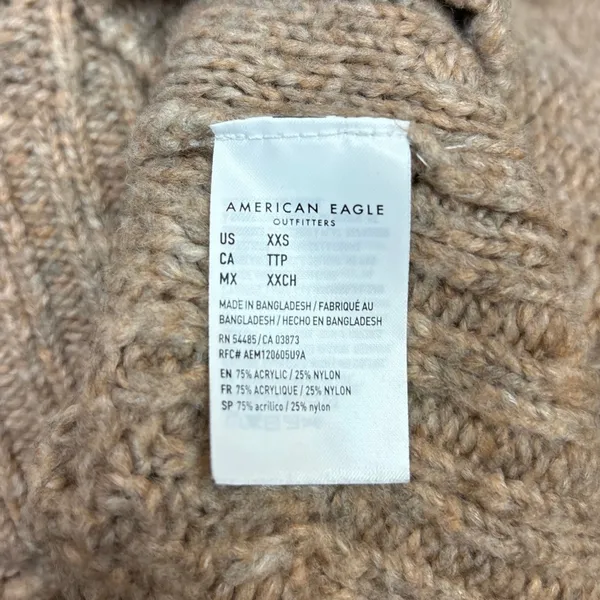 American Eagle Womens Tan Cable Knit Argyle Turtleneck Oversized Sweater Top XXS - Image 6