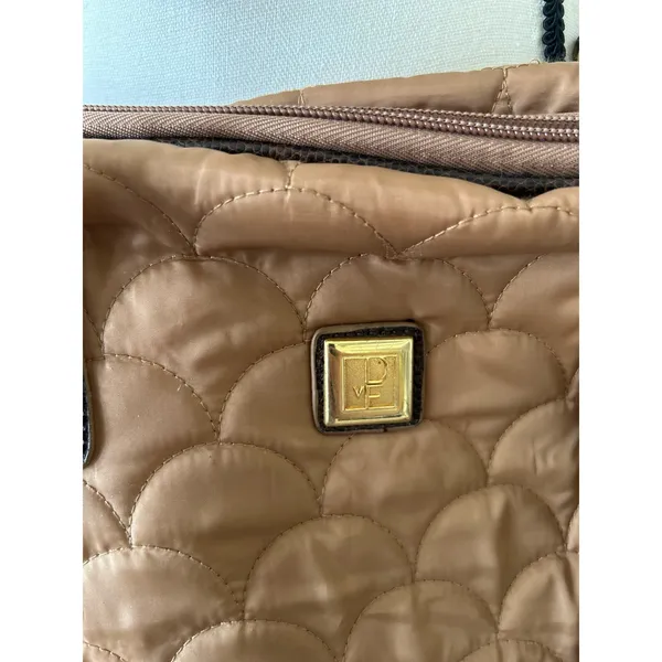 Vintage Diane Von Furstenberg Brown Quilted Top Handle Crossbody Duffle Bag - Image 4
