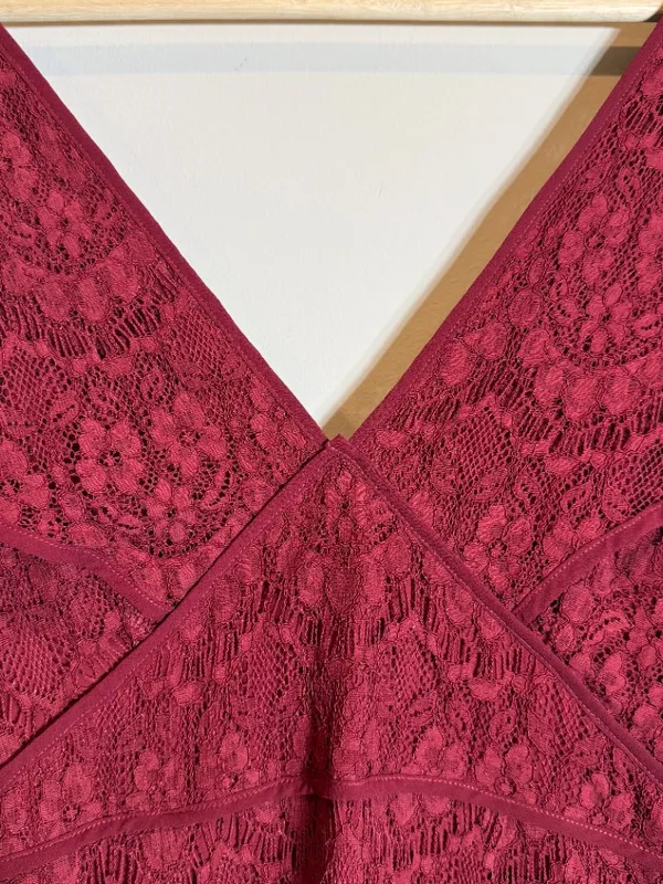 Foxiedox Anthropologie Clarinda Tiered Dress Women's Large Red Lace Formal Party - Image 8