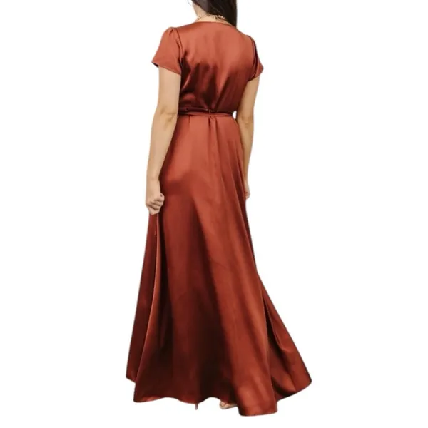 Baltic Born Maxi Wrap Dress Short Sleeve Burnt Orange Satin Women’s Size XXL - Image 2