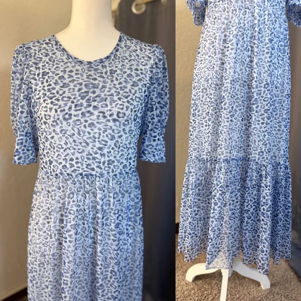 Baum und Pferdgarten Jocelyn Dress Womens Large Blue Leopard Mesh‎ Midi - Image 4