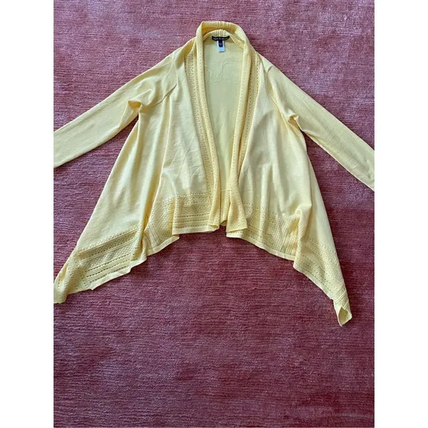 “cable & gauge” open front yellow cardigan - Image 3