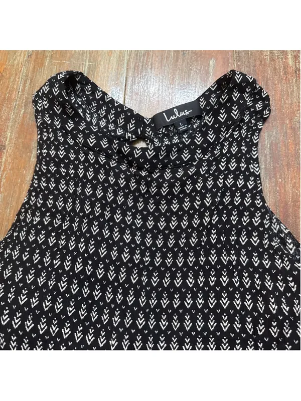 Lulus Black & White Geometric Tribal Print Halter Romper - Size Large Boho - Image 2